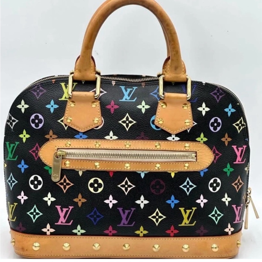Louis Vuitton Murakami Alma PM Black Multicolor Satchel with Lock & Key Genuine
